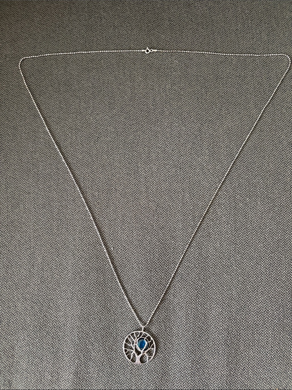 Sterling-Tone Tree of Life Necklace with Blue Center Stone